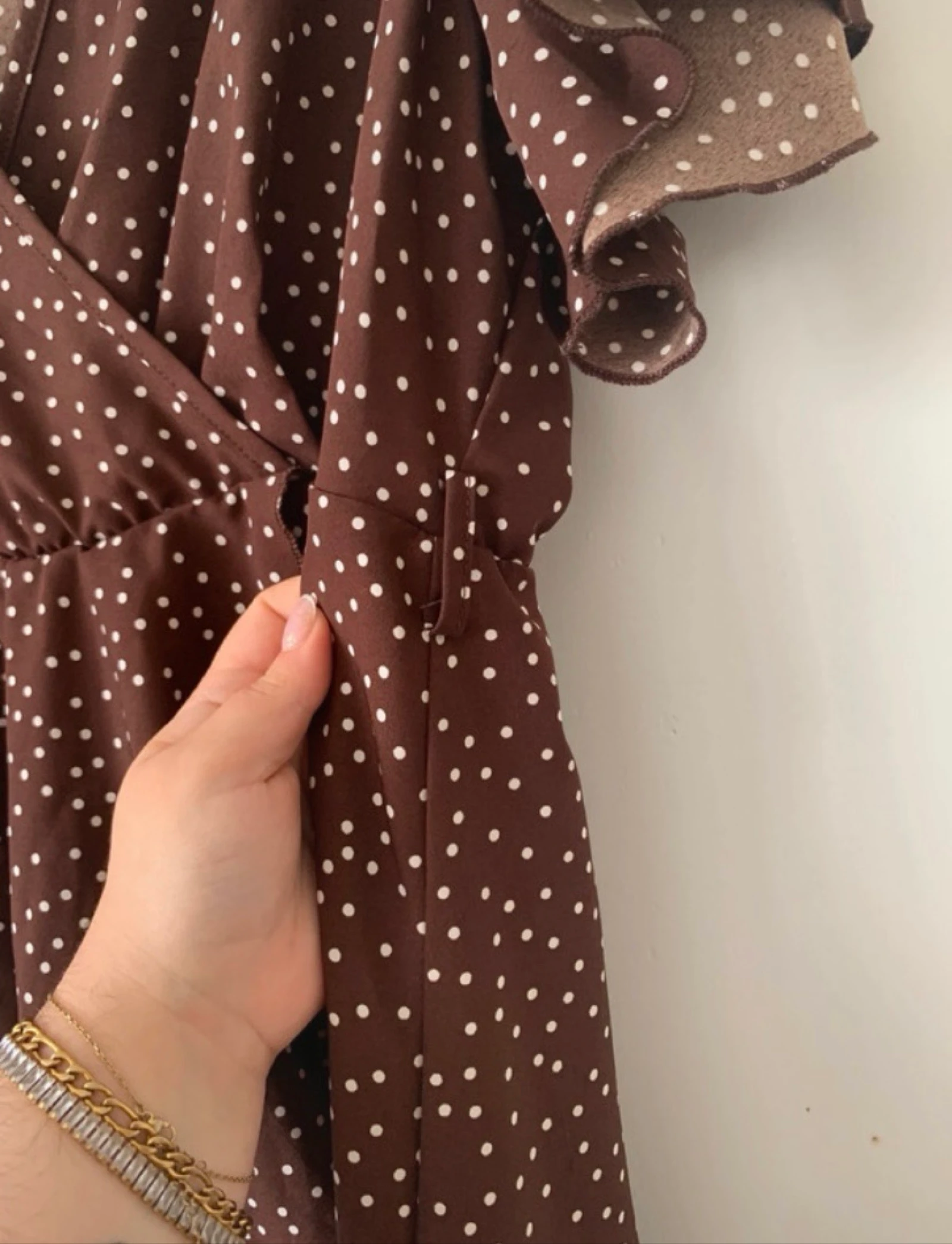 Brown/White Dotted Frilled Wallet Dress for Women - Size 2XL Curve – photo 4